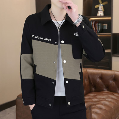 休闲夹克春秋季新款男士翻领拼接