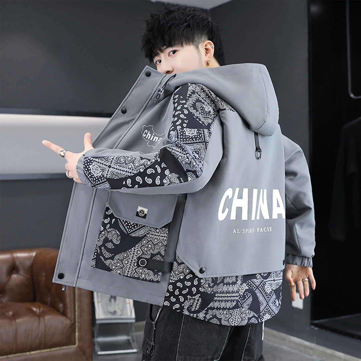 男士夹克春秋新款潮牌学生冬季棉服青少年派克服加绒加厚外套男款