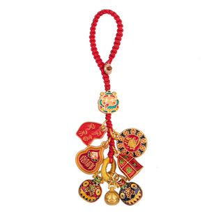 财神爷一家三口四口挂件吞金兽貔貅沙金纯铜汽车钥匙扣男女士挂饰