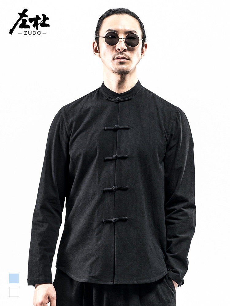 Zuo Du Tang suit men's long-sleeved shirt Large size men's Chinese retro shirt Fat fat plus fat plus Chinese style men's clothing