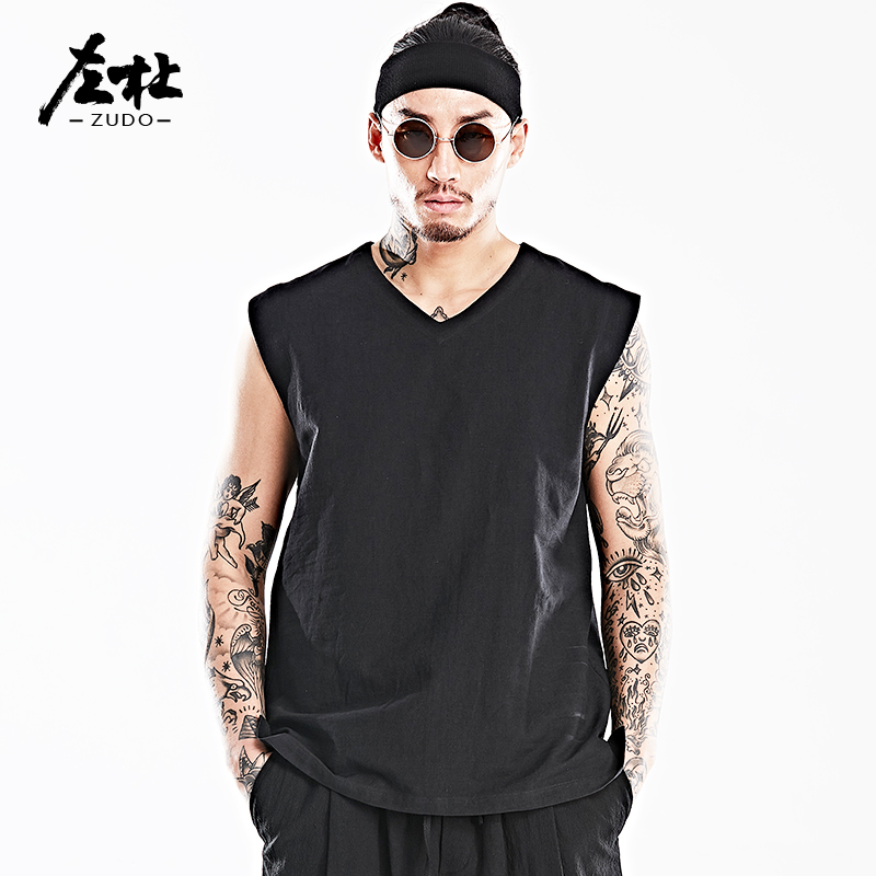 左杜宽松夏季亚麻背心