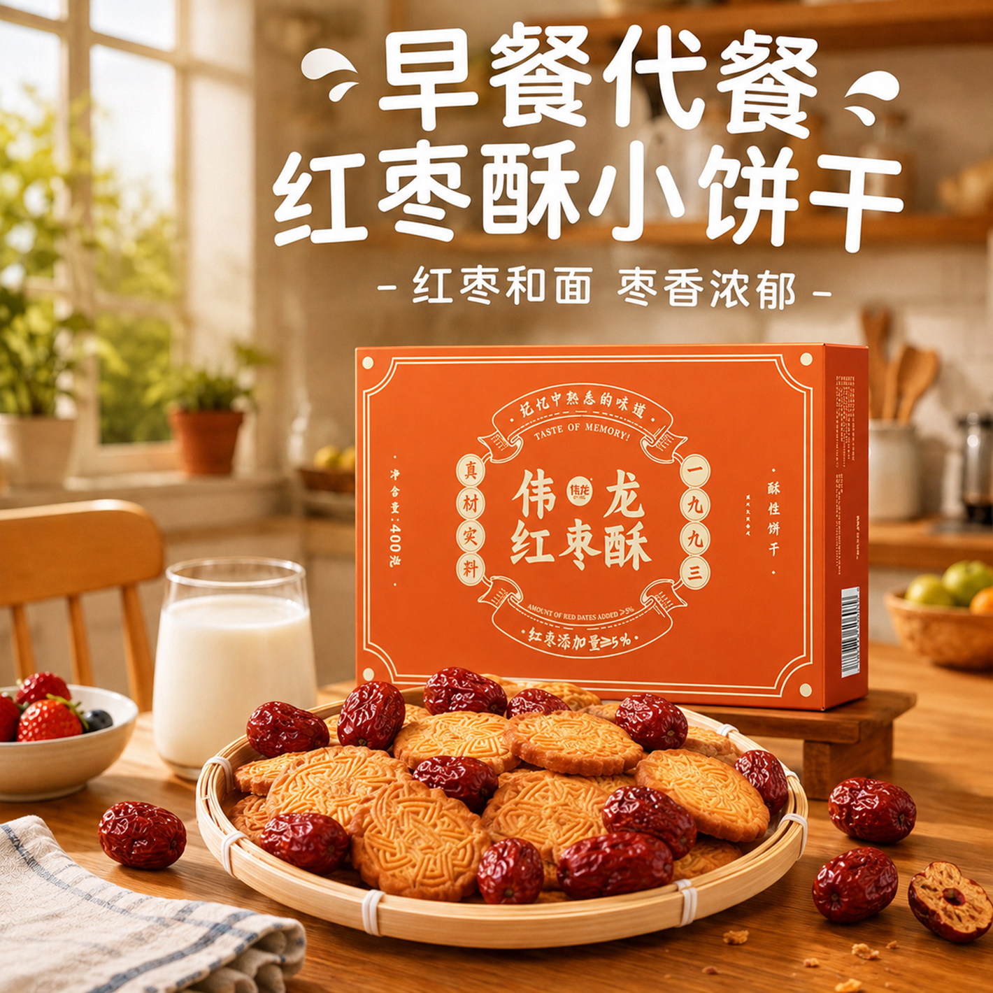 伟龙红枣酥饼干经典怀旧老式饼干红枣味办公室早餐休闲零食酥性饼