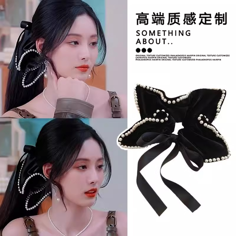 半熟恋人徐艺洋同款发饰黑色丝绒蝴蝶结方巾发圈女高级感发绳头饰