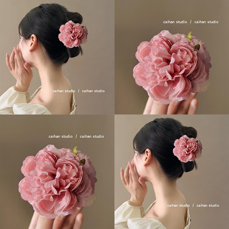 蔷薇诗雨粉色牡丹花绢抓