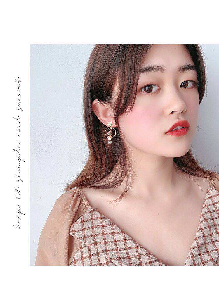 冷淡blingbling五角星星流苏耳坠气质个性珍珠925银针耳夹女简约