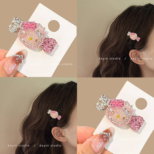 可爱hellokitty满钻发夹女刘海碎发整理夹子头饰边夹少女kt鸭嘴夹