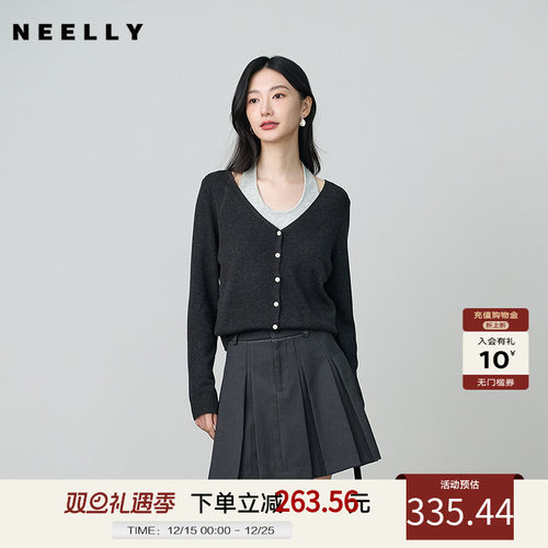 NEELLY纳俪商场同款秋冬新款经典学院风百褶裙女百搭减龄显瘦短裙