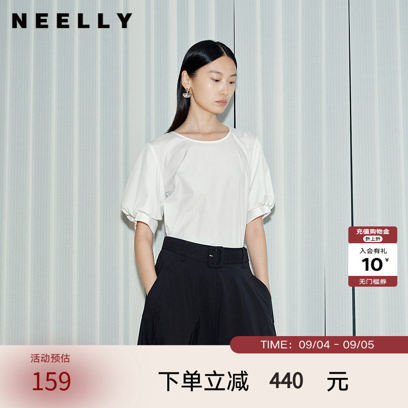 NEELLY纳俪商场同款春秋新款宽松设计感五分袖衬衫女简约气质上衣图片