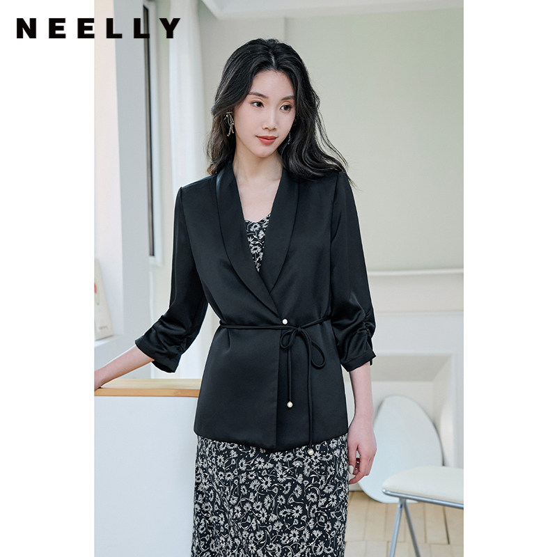 NEELLY纳俪商场同款夏季新款宽松收腰设计感西装外套女气质上衣
