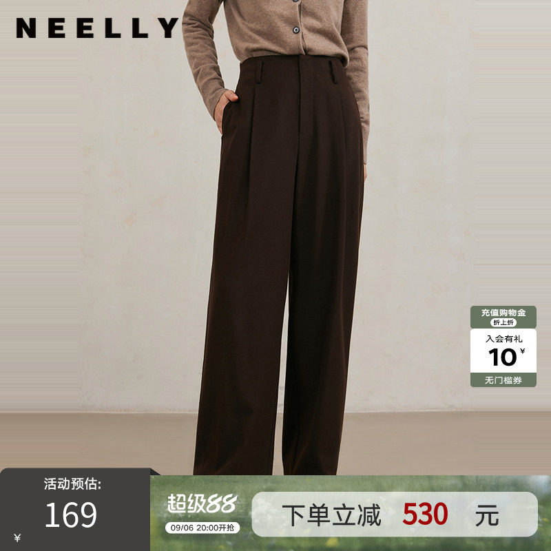 NEELLY纳俪商场同款冬季新款百搭直筒休闲裤女通勤垂感西装长裤