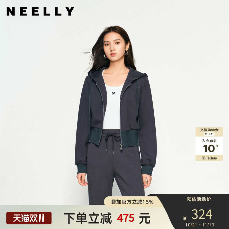 NEELLY纳俪商场同款秋季新款时尚正肩显瘦卫衣外套女个性短外套