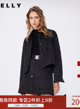 NEELLY纳俪秋冬新款商场同款通勤黑色百搭翻领短款棉服外套女上衣