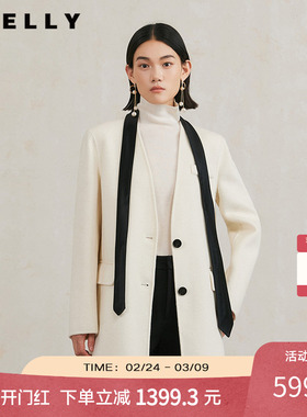 NEELLY纳俪商场同款冬季新款气质通勤一手长双面呢大衣女羊毛外套