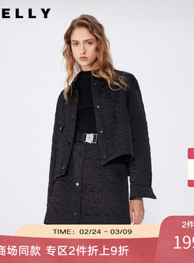 NEELLY纳俪春秋新款商场同款通勤黑色百搭翻领短款棉服外套女上衣