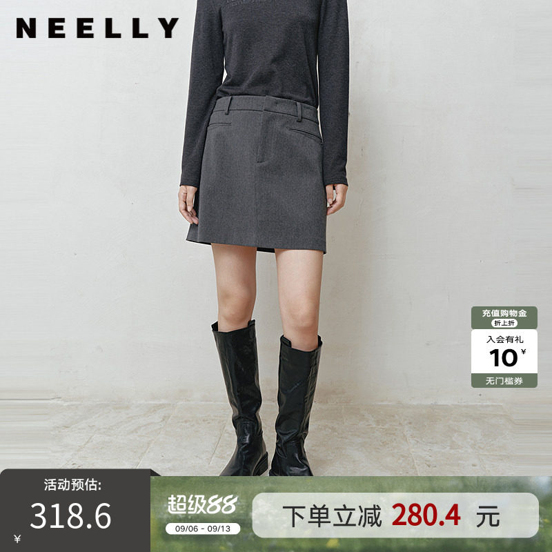 NEELLY纳俪商场同款冬季新款气质通勤半身裙女A字百搭简约短裙