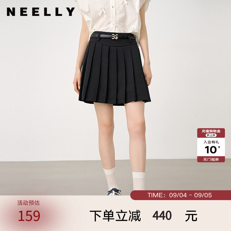 NEELLY纳俪商场同款春秋同款深色百褶裙女经典显瘦百搭短裙