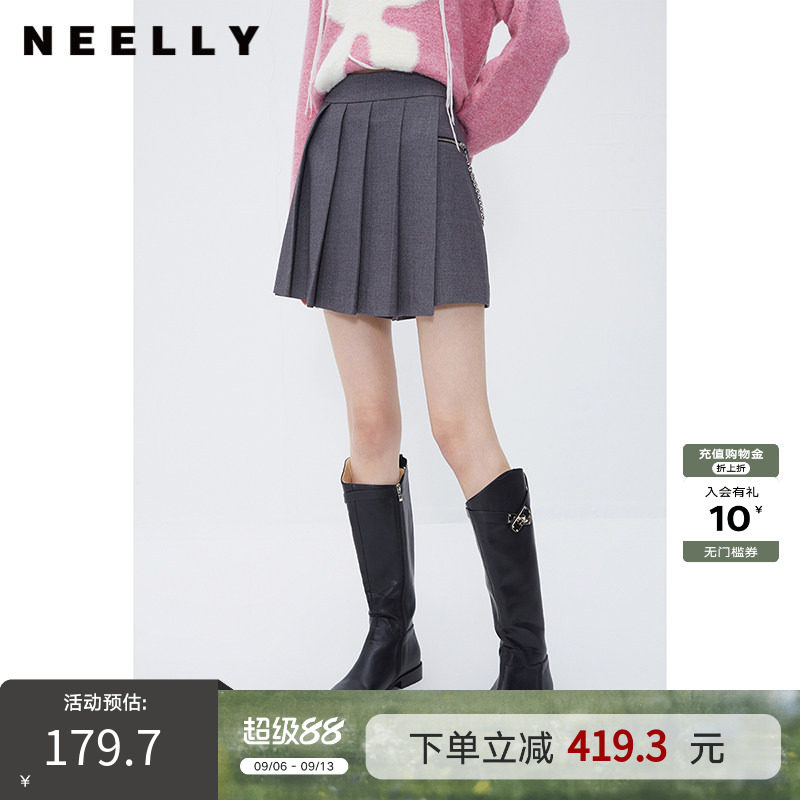 NEELLY纳俪商场同款高腰百褶裙裤女秋冬百搭防走光西装 a字短裤子