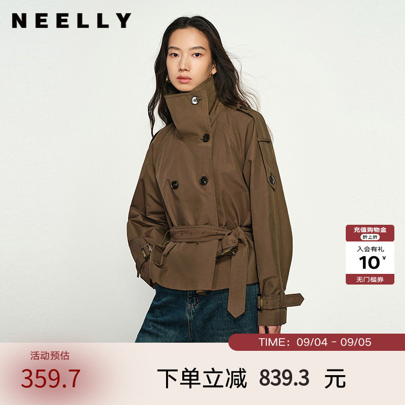 NEELLY纳俪商场同款春新款短款通勤风衣外套女休闲翻领气质上衣女