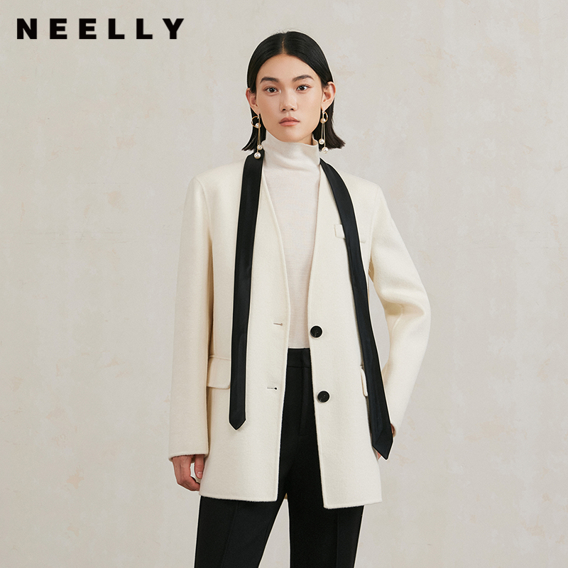 NEELLY纳俪商场同款冬季新款气质通勤一手长双面呢大衣女羊毛外套