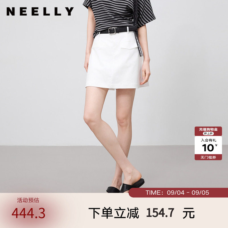 NEELLY纳俪商场同款夏季新款复古休闲百搭短裤女通勤显瘦A字裙裤