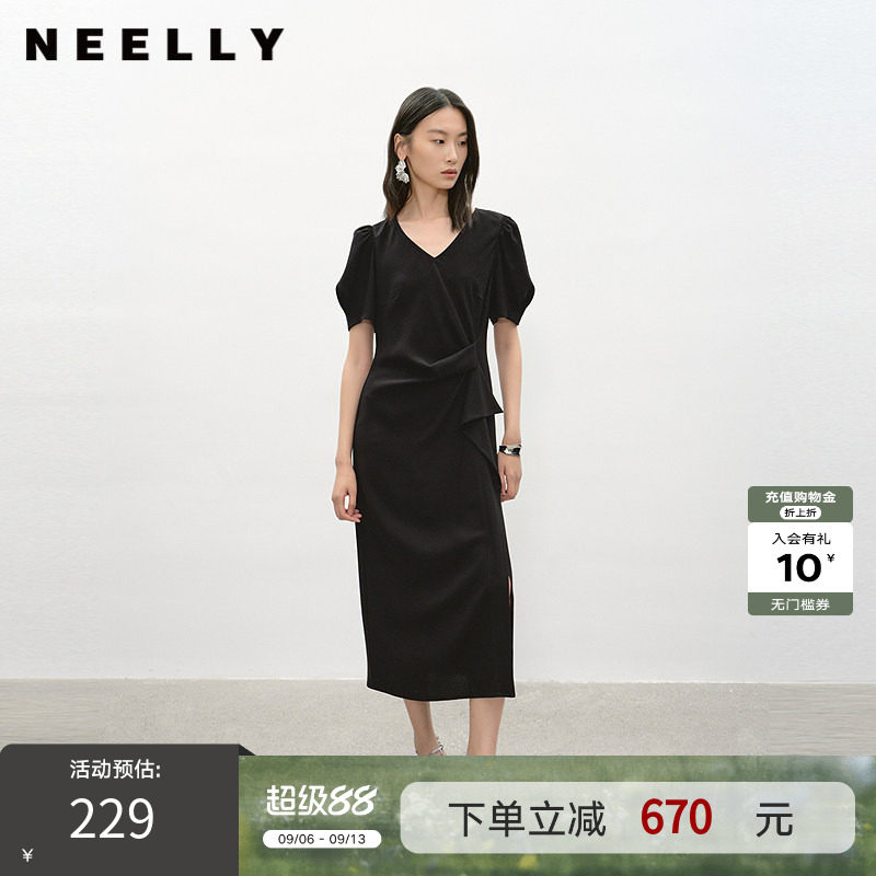 NEELLY纳俪商场同款夏季新款时尚气质通勤连衣裙女收腰显瘦长裙