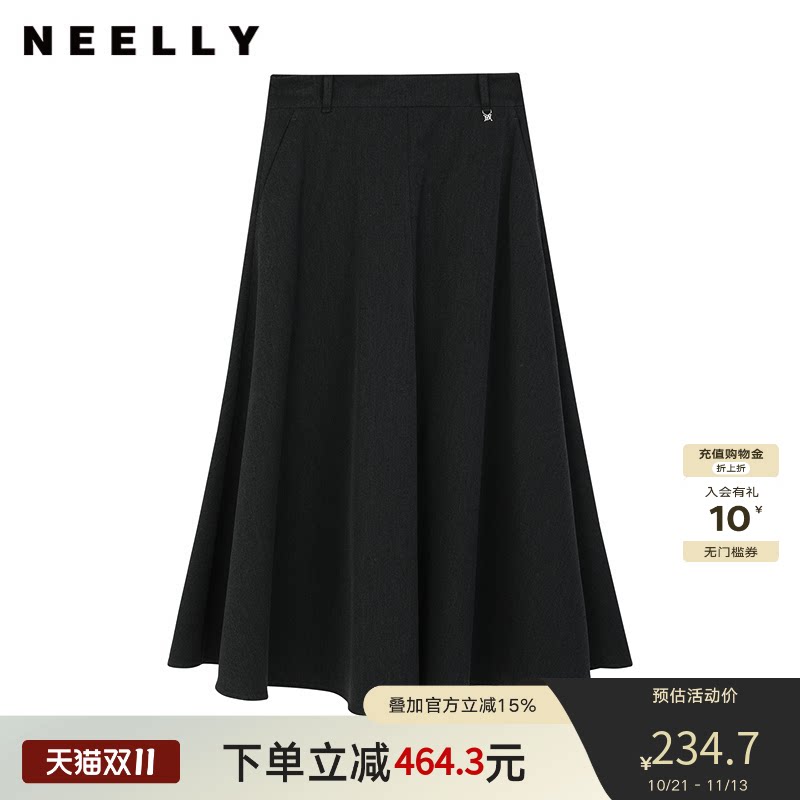 NEELLY纳俪商场同款冬新款简约显瘦优雅半身裙女百搭时尚中长裙