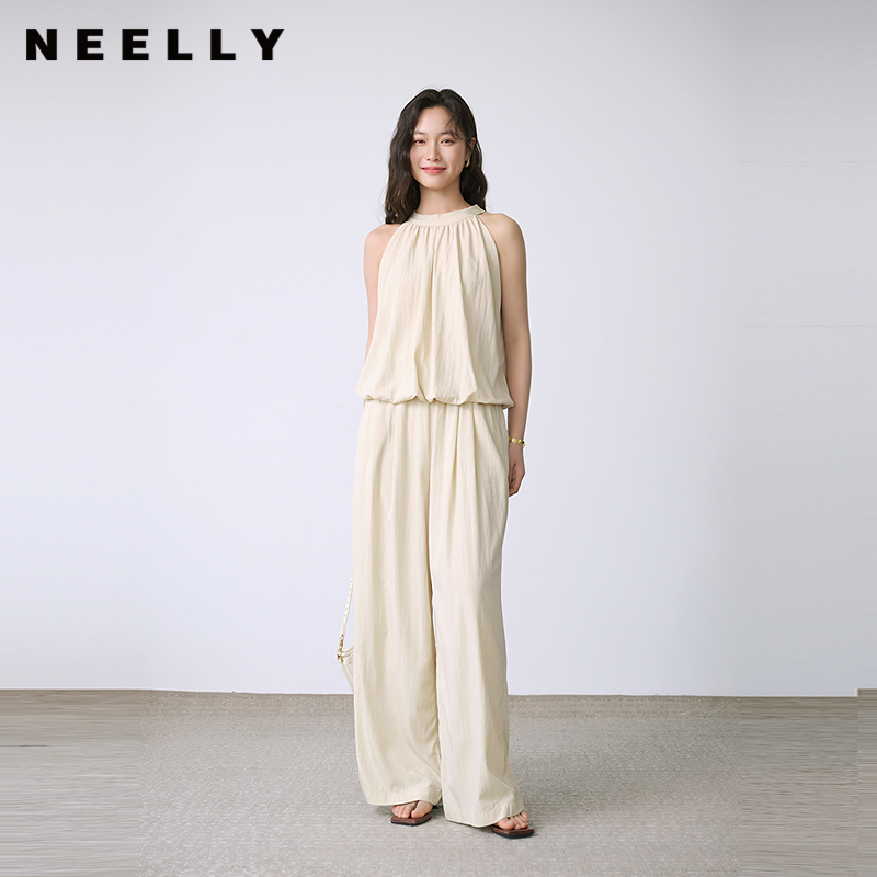 NEELLY纳俪商场同款夏新款无袖挂脖上衣长裤两件套女通勤百搭套装