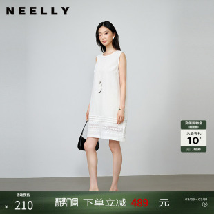NEELLY纳俪商场同款秋新款时尚气质蕾丝拼接连衣裙女百搭出游长裙