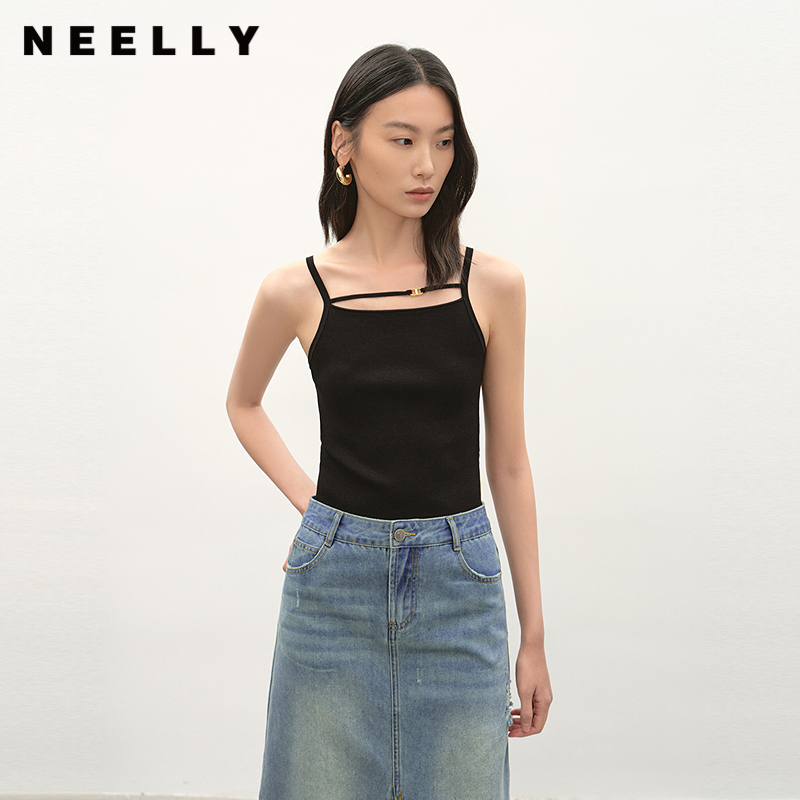 NEELLY纳俪商场同款夏季新款百搭个性吊带针织衫女修身性感上衣