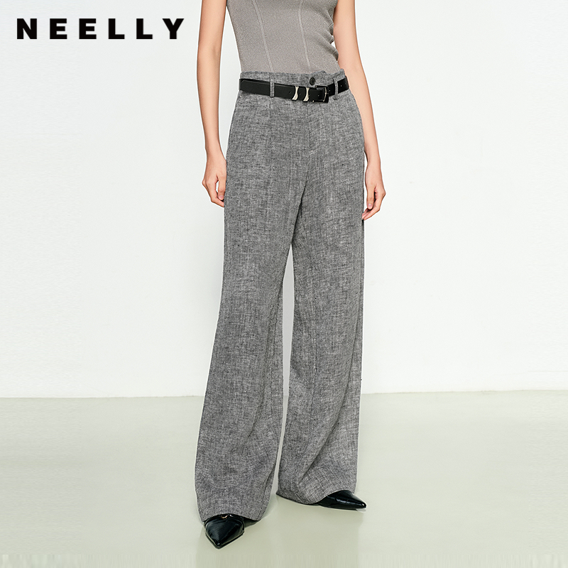 NEELLY纳俪商场同款秋冬新款简约直筒西装裤女垂坠显瘦阔腿长裤