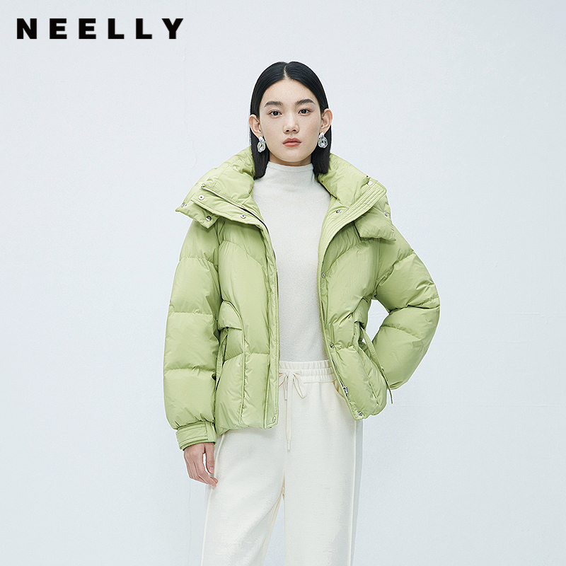 NEELLY纳俪商场同款短款面包服羽绒服女冬韩版拉链连帽时尚短外套