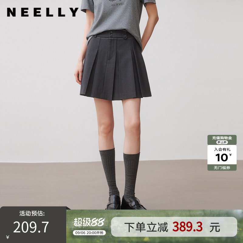 NEELLY纳俪商场同款秋季新款经典学院风百褶裙女百搭减龄显瘦短裙