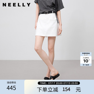 NEELLY纳俪商场同款夏季新款复古休闲百搭短裤女通勤显瘦A字裙裤