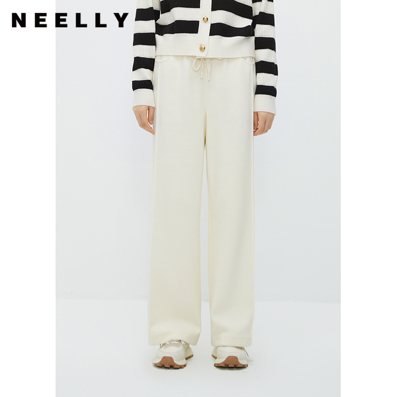 NEELLY纳俪商场同款高腰阔腿裤女冬季美式卫裤舒适慵懒宽松直筒裤