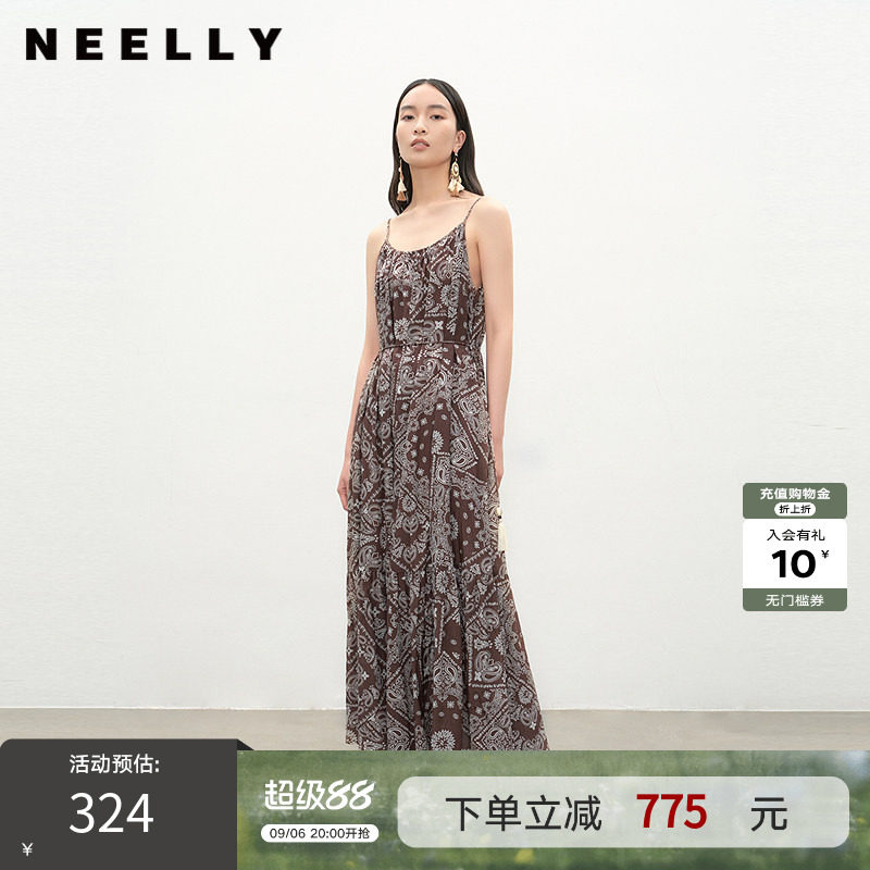 NEELLY纳俪商场同款夏新款时尚复古潮流连衣裙女个性出街长裙