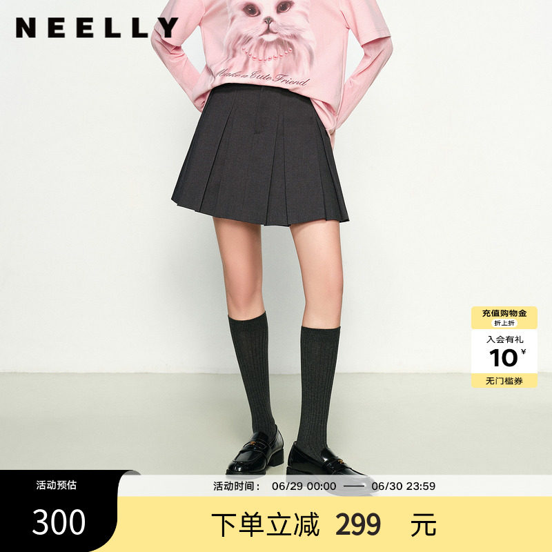 NEELLY纳俪商场同款秋季新款经典学院风百褶裙女百搭减龄显瘦短裙