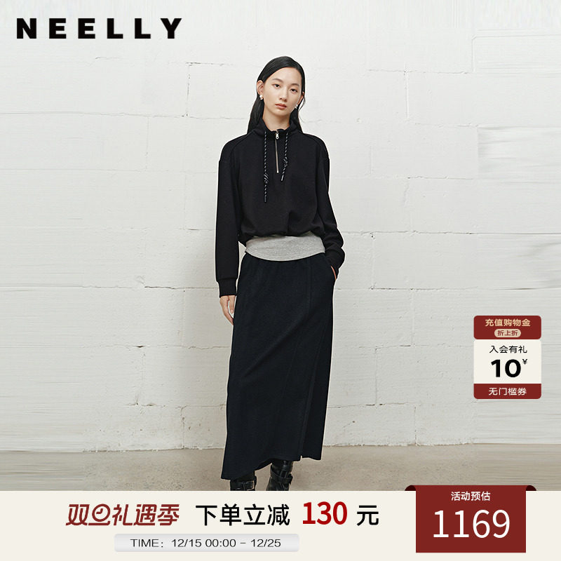 NEELLY纳俪商场同款冬新款慵懒显瘦两件套女时尚百搭上衣半裙套装