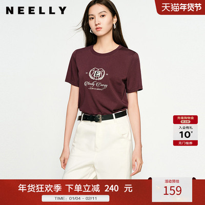 NEELLY纳俪商场同款春秋新款圆领印花短袖T恤女舒适不挑人宽松