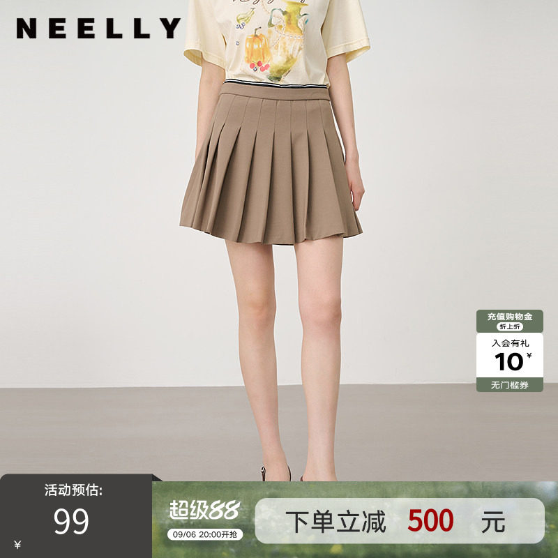 NEELLY纳俪商场同款夏季新款百搭学院风减龄百褶裙女显瘦休闲短裙