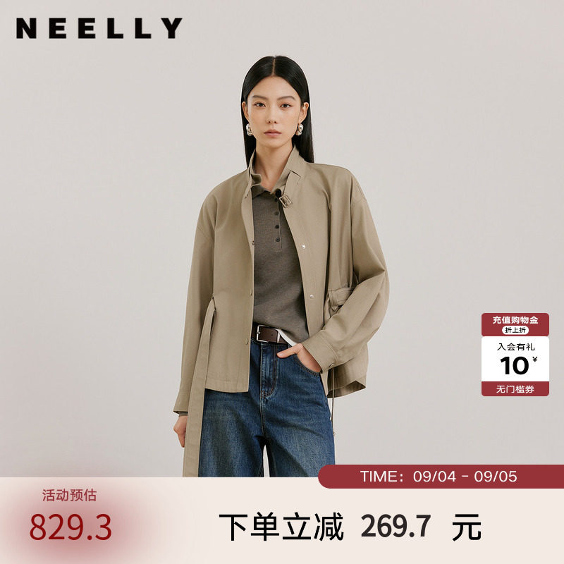 NEELLY纳俪商场同款秋季新款时尚休闲廓形短风衣女利落简约外套