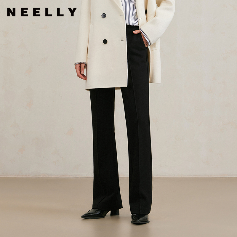 NEELLY纳俪商场同款冬季新款微喇时髦牛仔裤女小个子舒适阔腿裤