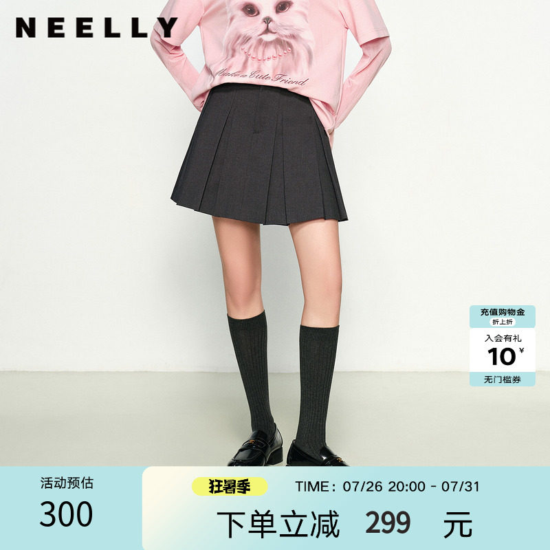 NEELLY纳俪商场同款秋季新款经典学院风百褶裙女百搭减龄显瘦短裙