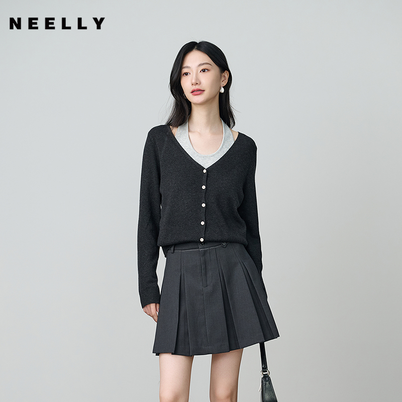 NEELLY纳俪商场同款秋冬新款经典学院风百褶裙女百搭减龄显瘦短裙