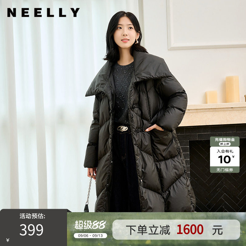 NEELLY纳俪商场同款冬季新款大翻领90%鸭绒中长款保暖羽绒服女