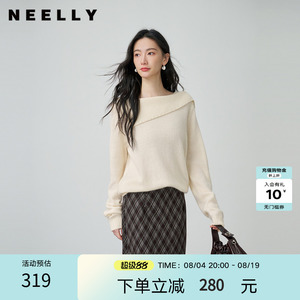 NEELLY纳俪商场同款春季新款设计感翻领针织衫女软糯显白亲肤上衣