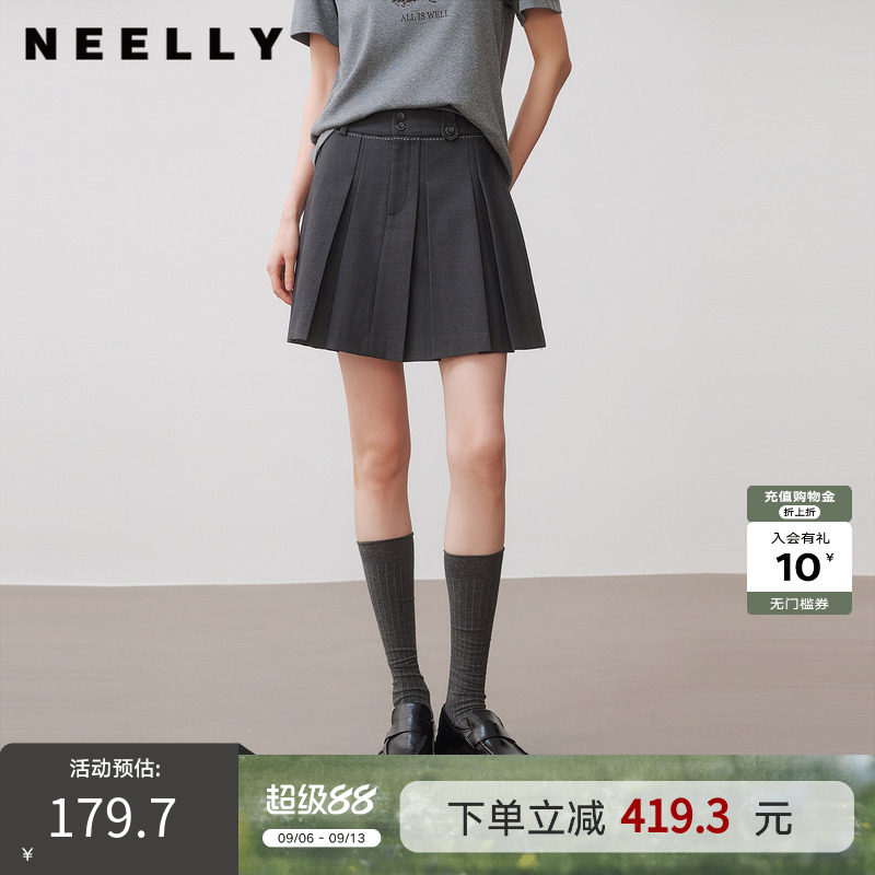 NEELLY纳俪商场同款秋季新款经典学院风百褶裙女百搭减龄显瘦短裙