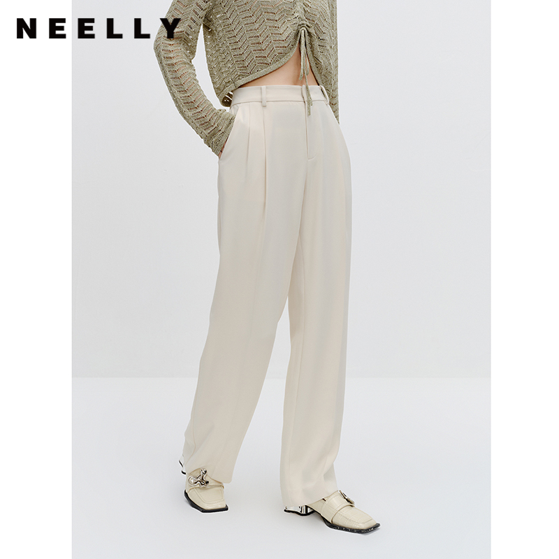 NEELLY纳俪商场同款秋新款垂感舒适西装裤女简约通勤直筒阔腿长裤