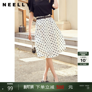 飘逸收腰A字裙中长款 波点半身裙女轻薄款 夏季 NEELLY纳俪商场同款