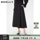 附腰带 NEELLY纳俪商场同款 压褶半身裙 黑色高腰长款 春秋新款