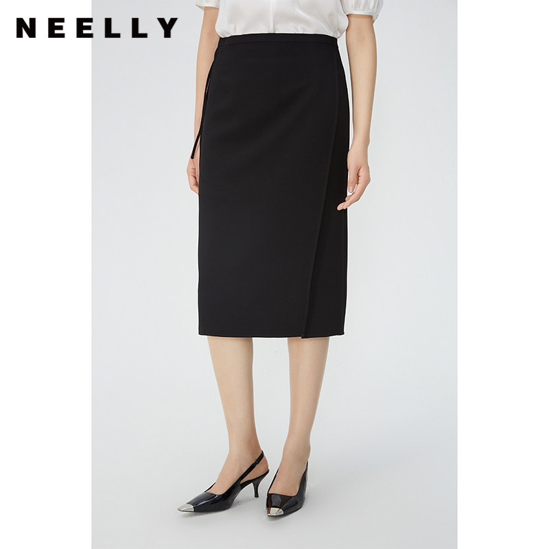 NEELLY纳俪商场同款夏季新款高腰直筒显瘦一步裙女法式高级感半裙